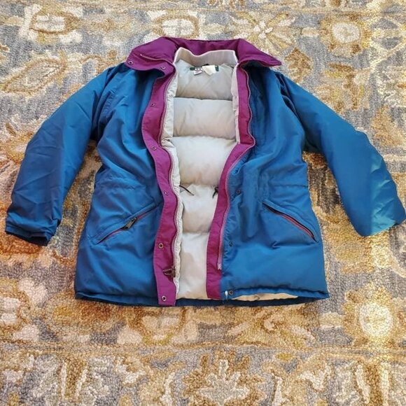 LL BEAN Blue VTG Outdoors Goose Down Parka Puffer Jacket Women's Sz Large Petite - Picture 2 of 8